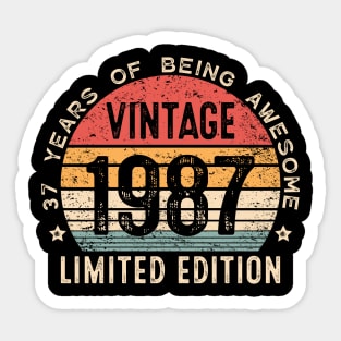 37th Birthday 37 Years Old Man Woman Vintage 1987 Sticker